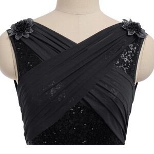 Elegant Black Sleeveless Dress with Floral Accents